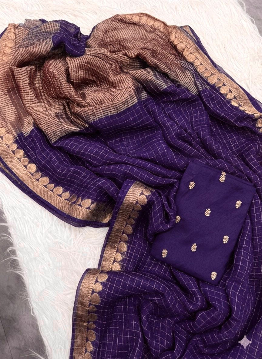 Viscose georgette with traditional jari checks