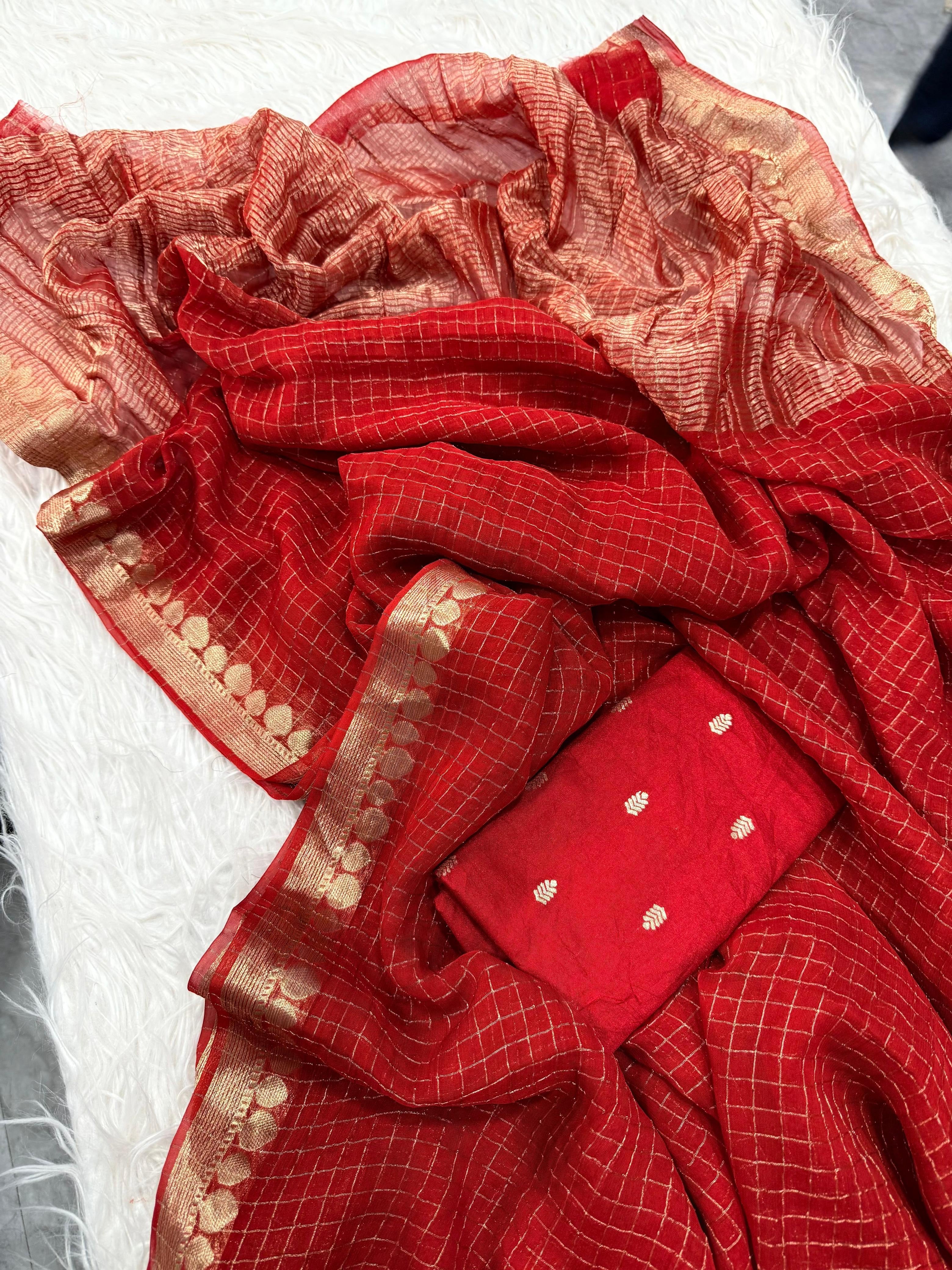 Viscose georgette with traditional jari checks